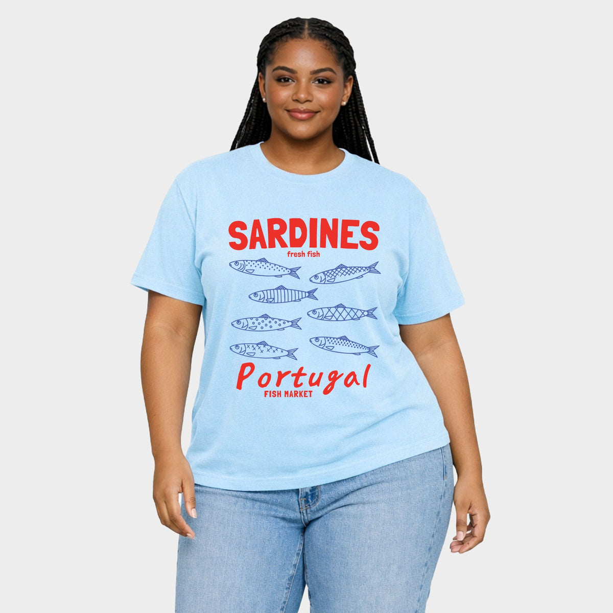 Sardines Portugal Fish Market - Women's Plus Sized Garment Dyed Graphic T-Shirt