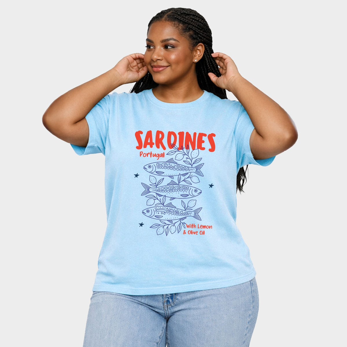 Sardines With Lemon and Olive Oil - Women's Plus Sized Garment Dyed Graphic T-Shirt