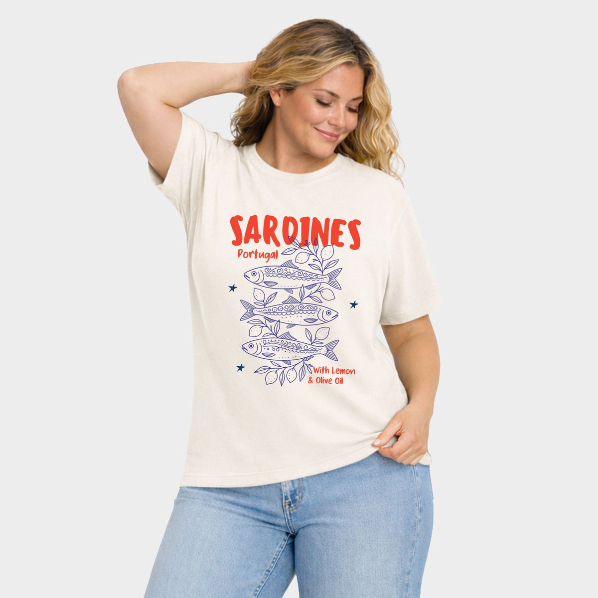 Sardines With Lemon and Olive Oil - Women's Plus Sized Garment Dyed Graphic T-Shirt