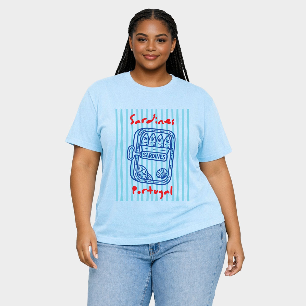 Sardines Portugal Stripes - Women's Plus Sized Garment Dyed Graphic T-Shirt