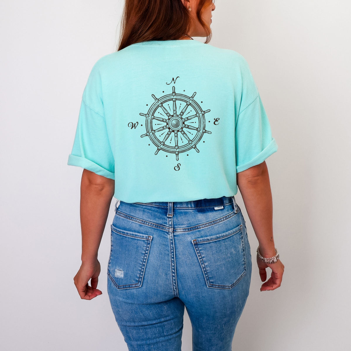 Captain's Wheel Distressed - Women's Garment Dyed Graphic T-Shirt