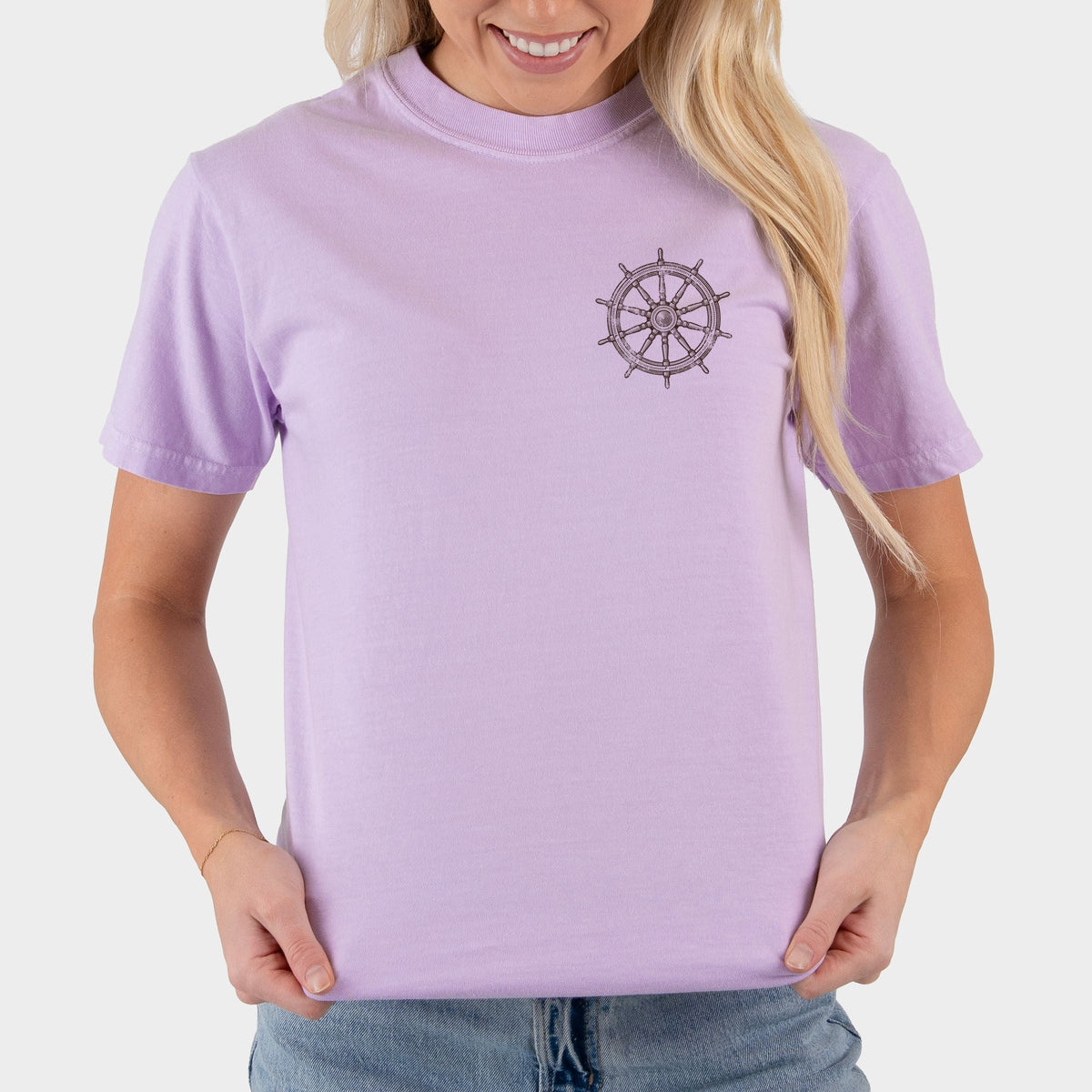 Captain's Wheel Distressed - Women's Garment Dyed Graphic T-Shirt