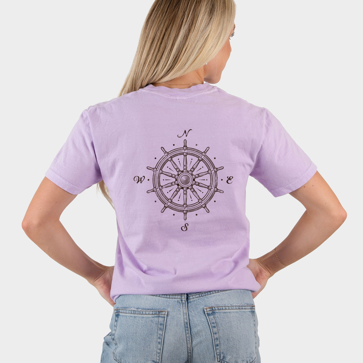 Captain's Wheel Distressed - Women's Garment Dyed Graphic T-Shirt
