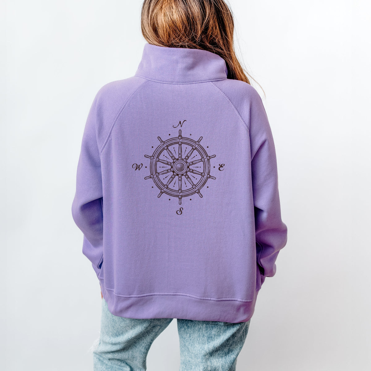 Captain's Wheel Distressed - Women's Quarter Zip Fleece Graphic Sweatshirt