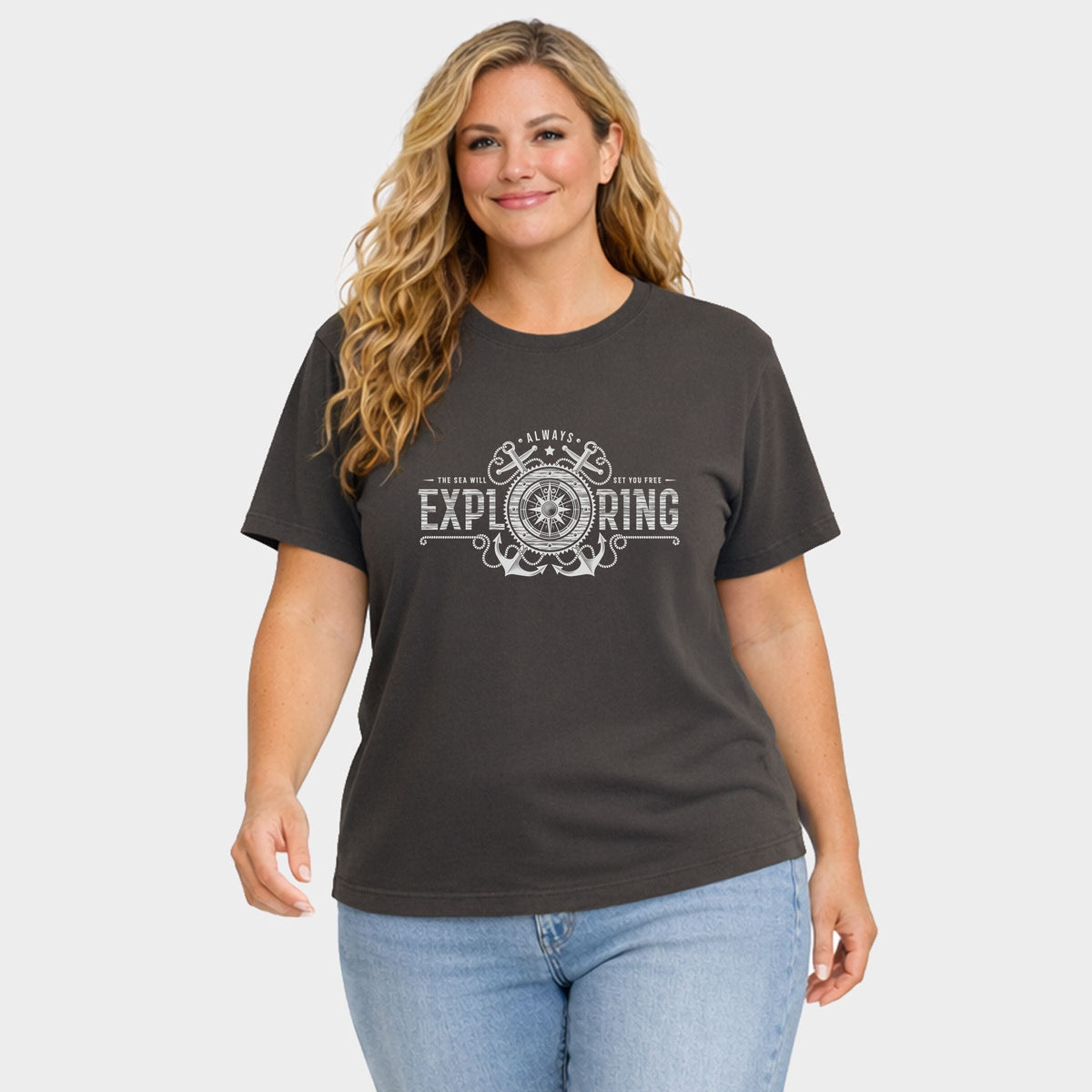 Always Exploring Anchor - Women's Plus Garment Dyed Tee