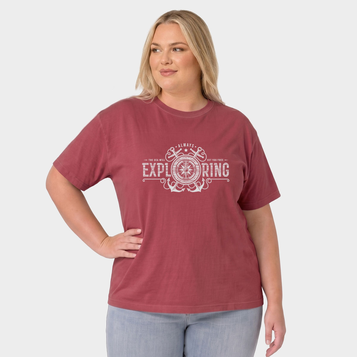 Always Exploring Anchor - Women's Plus Garment Dyed Tee