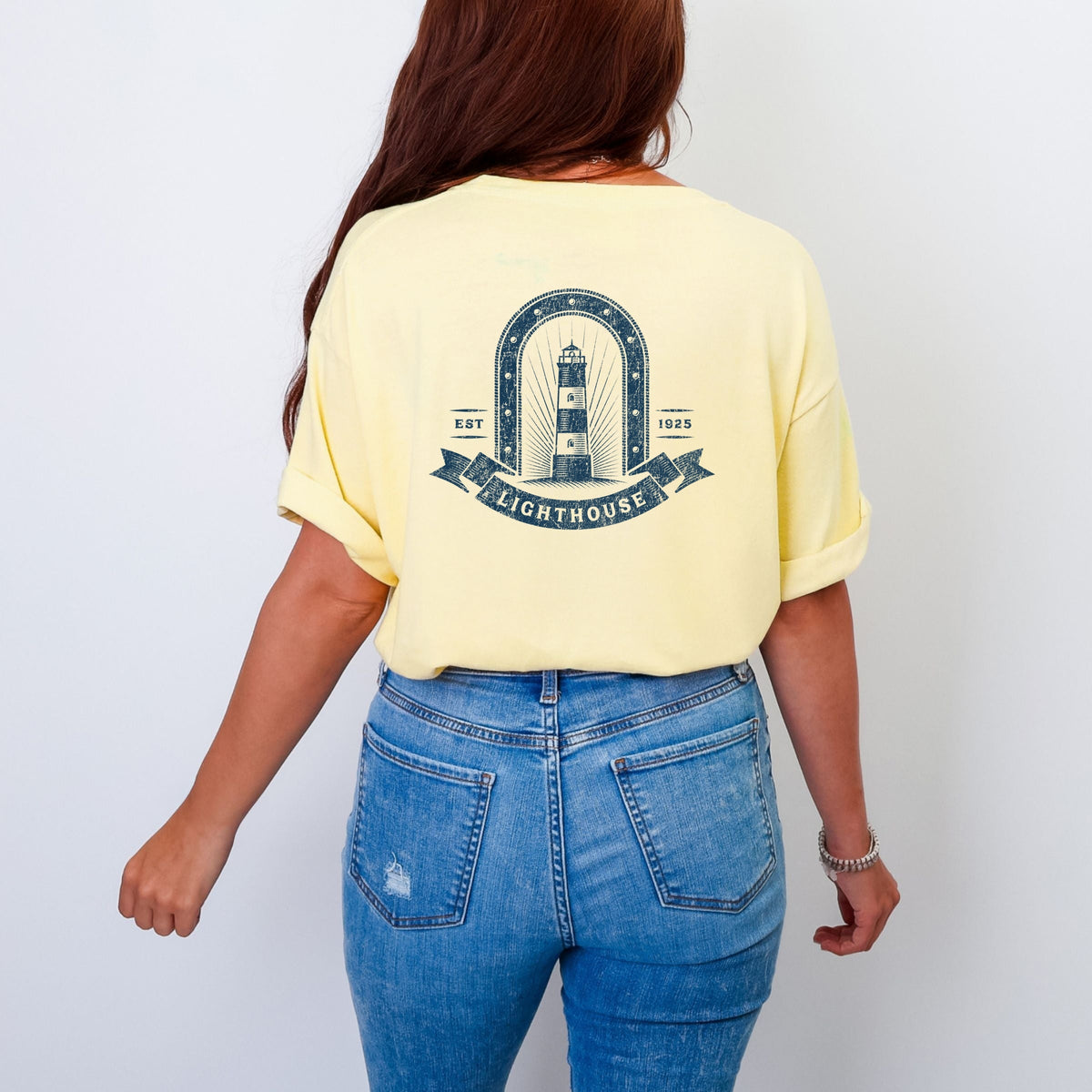 Lighthouse Arch Distressed - Women's Garment Dyed Graphic T-Shirt