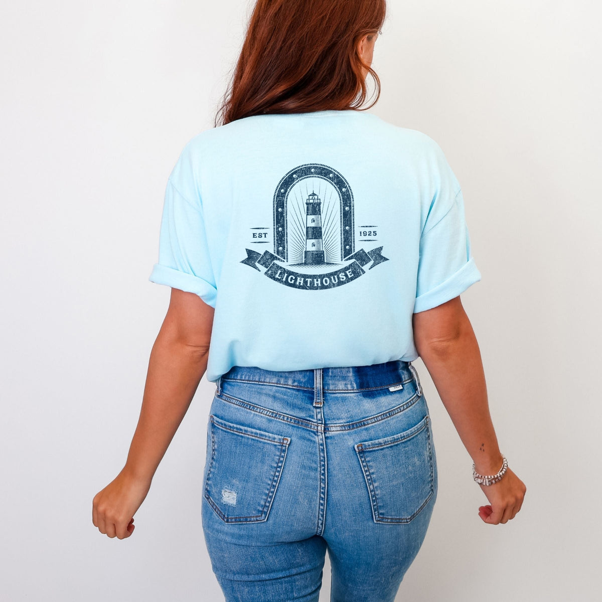 Lighthouse Arch Distressed - Women's Garment Dyed Graphic T-Shirt
