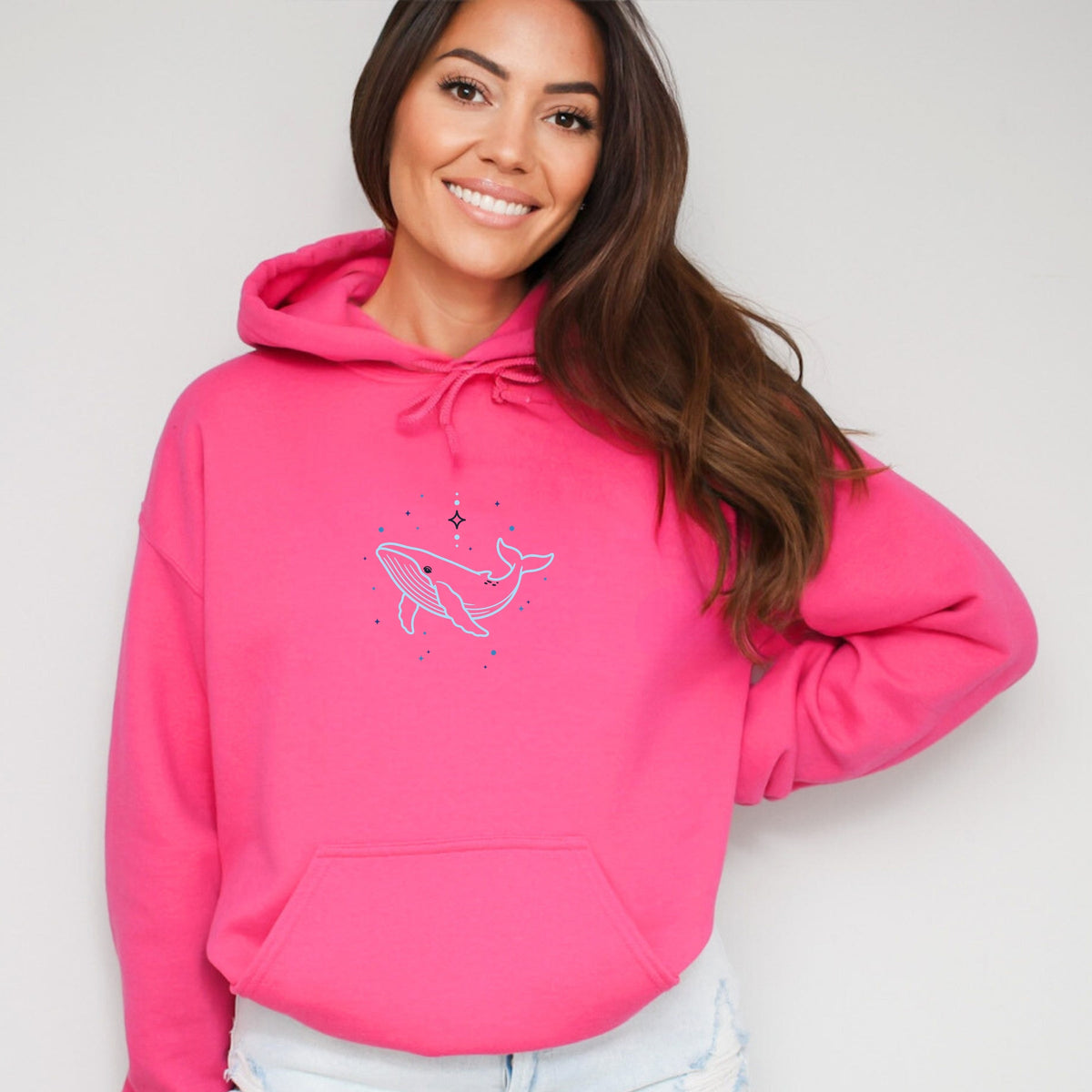 Whale Outline Stars - Women's Graphic Hoodie