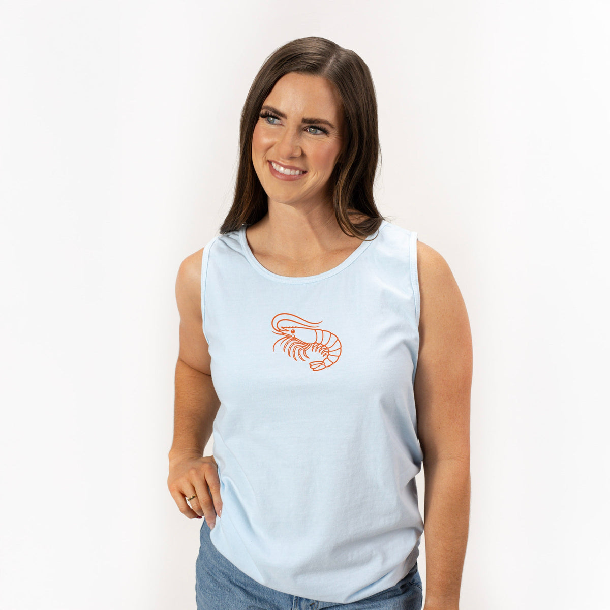 Shrimp Outline - Women's Garment Dyed Graphic Tank Top