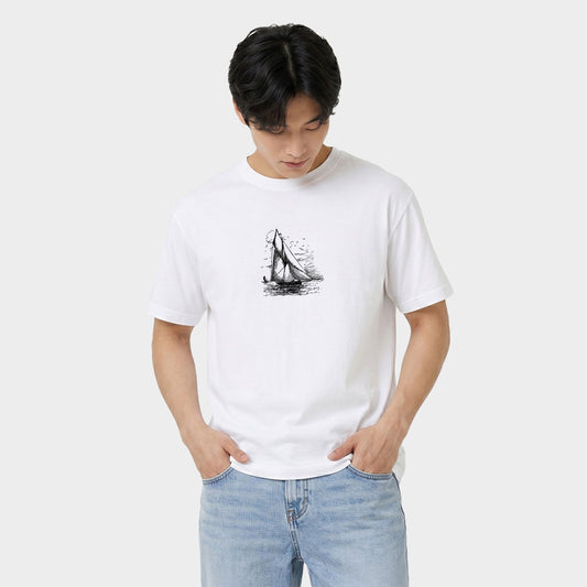 Sailboat Sketch - Men's Garment Dyed Graphic T-Shirt