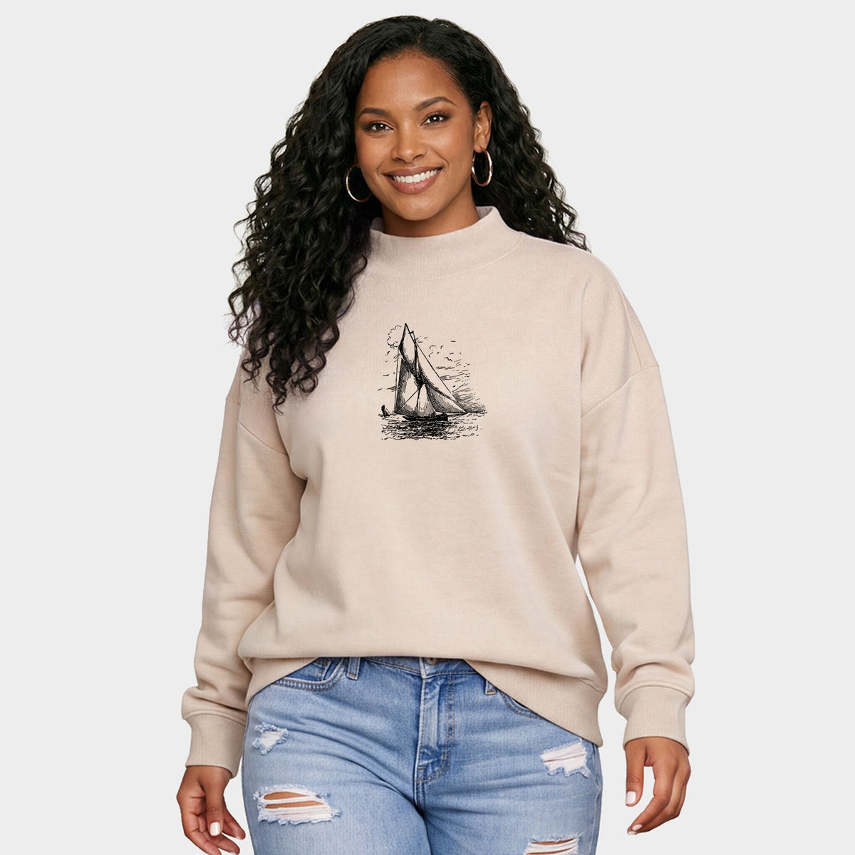Sailboat Sketch - Oversized Mock Sweatshirt