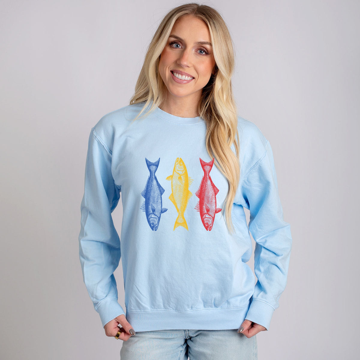 Three Fish Sketch - Women's Lightweight Garment Dyed Sweatshirt