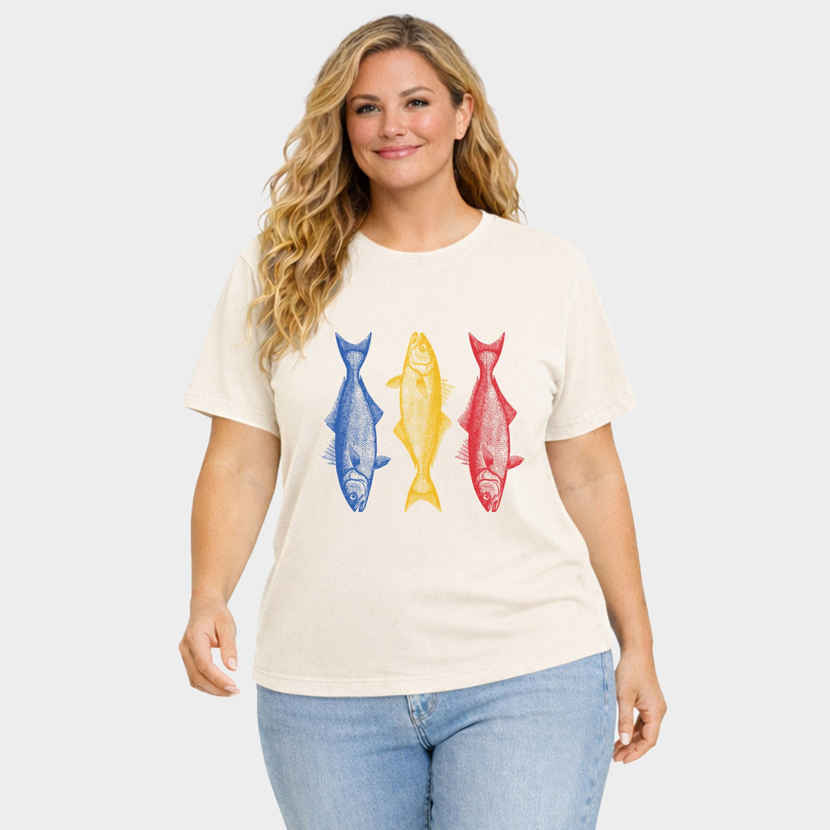 Three Fish Sketch - Women's Plus Garment Dyed Tee