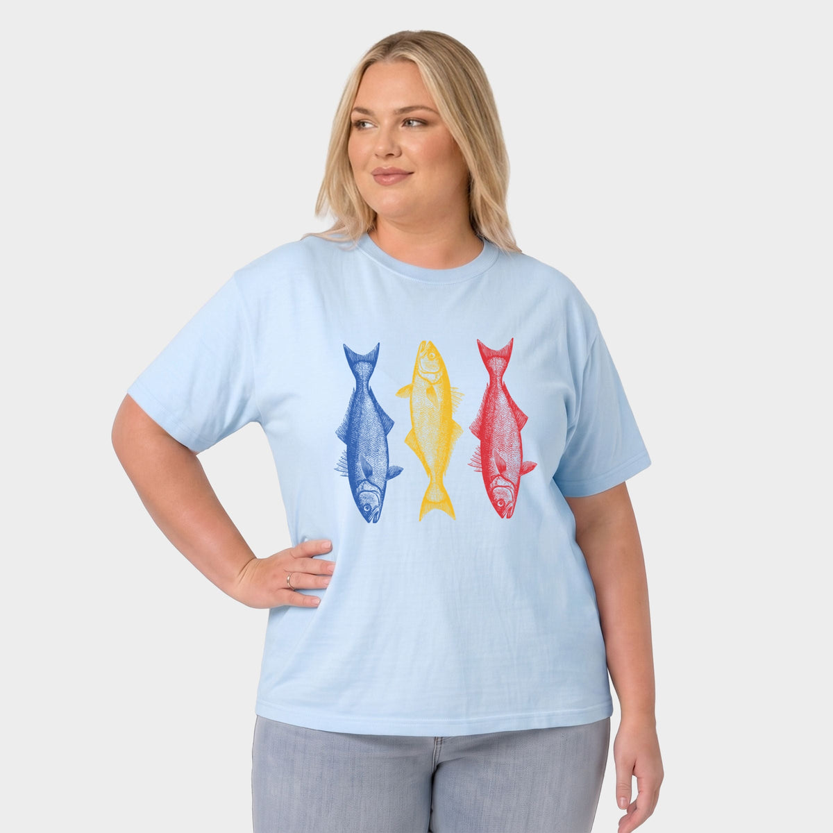 Three Fish Sketch - Women's Plus Garment Dyed Tee
