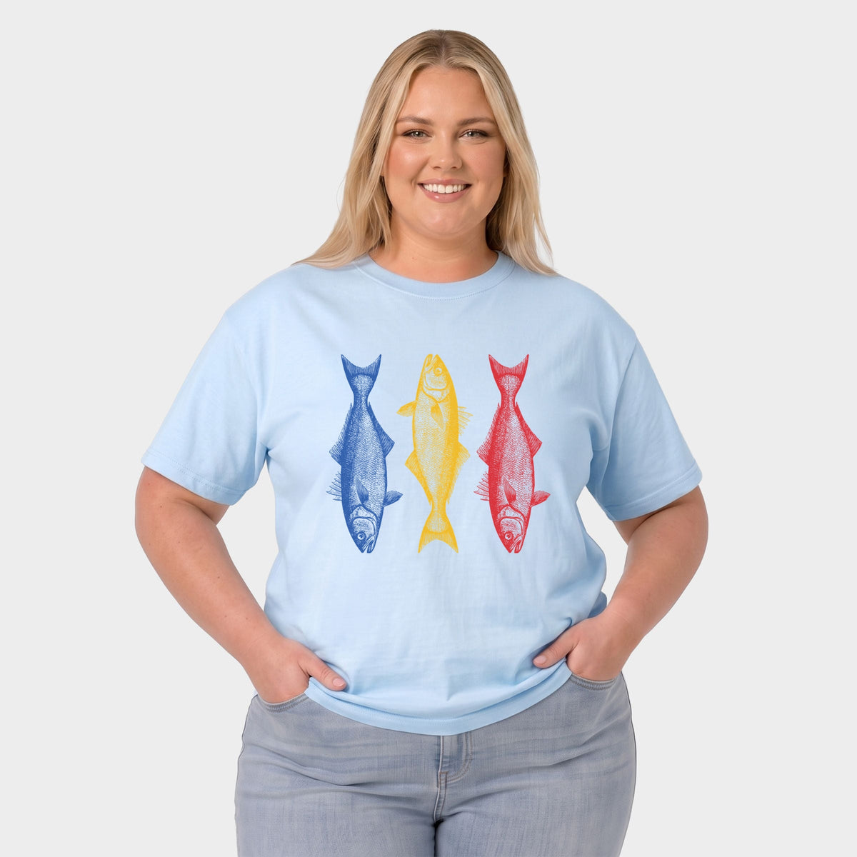 Three Fish Sketch - Women's Plus Garment Dyed Tee