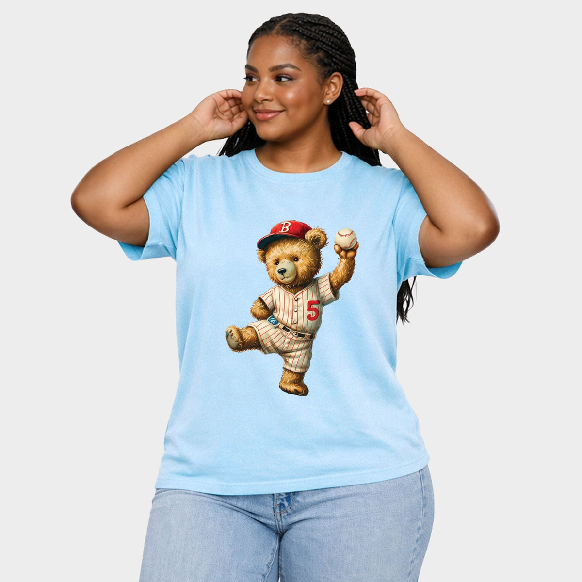 Baseball Bear - Women's Plus Sized Garment Dyed Graphic T-Shirt