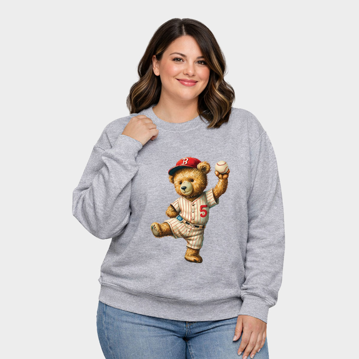 Baseball Bear - Women's Plus Sized Graphic Sweatshirt