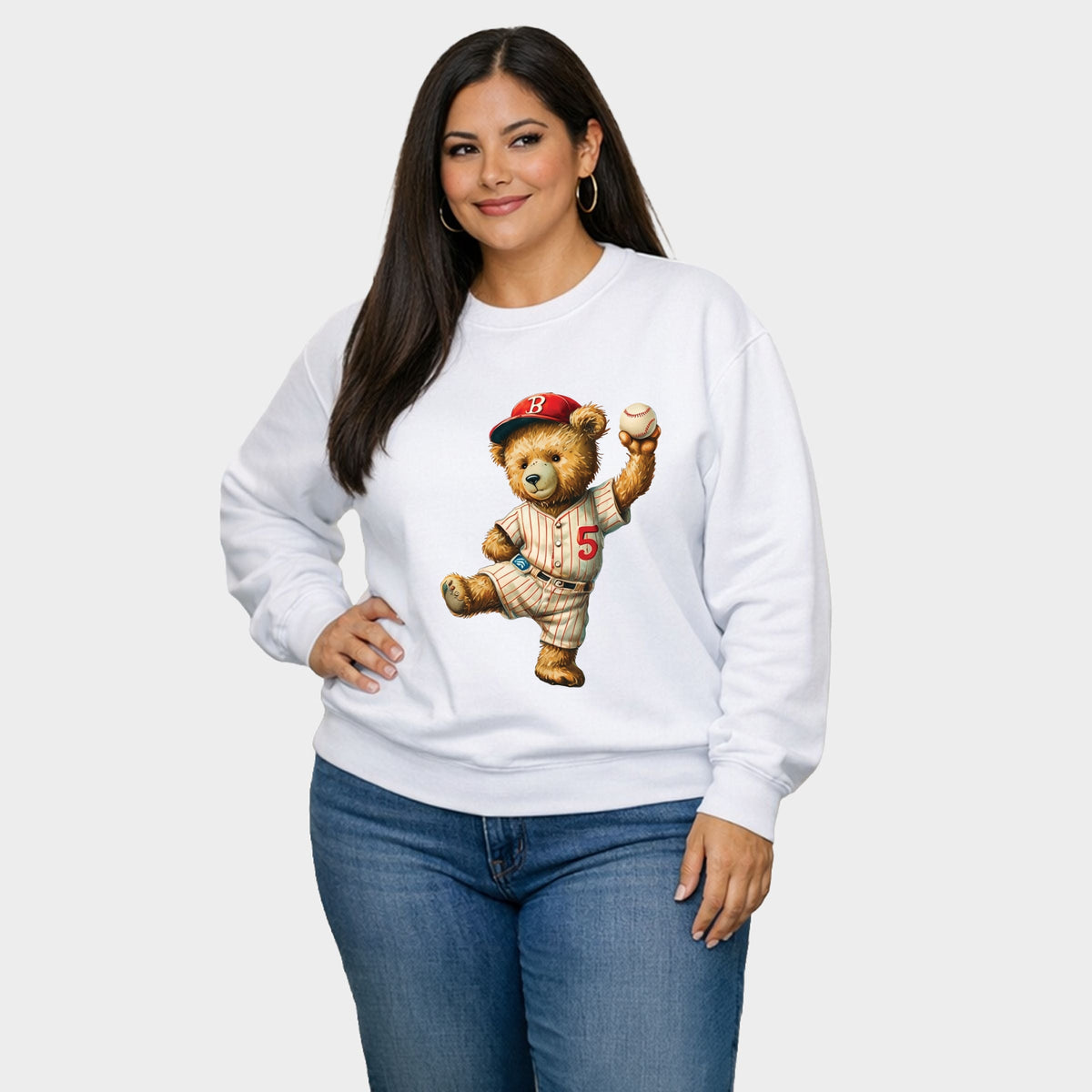 Baseball Bear - Women's Plus Sized Graphic Sweatshirt