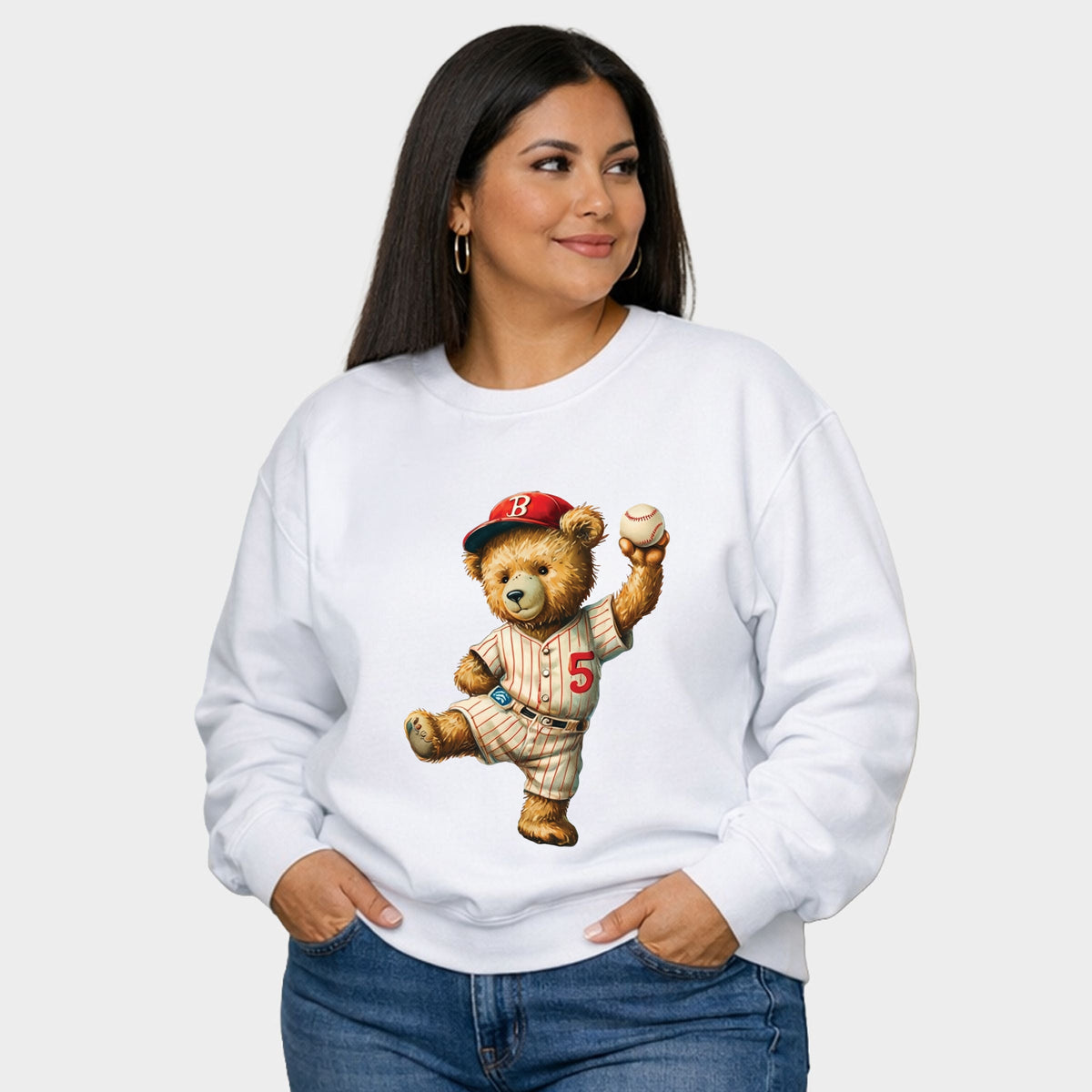 Baseball Bear - Women's Plus Sized Graphic Sweatshirt