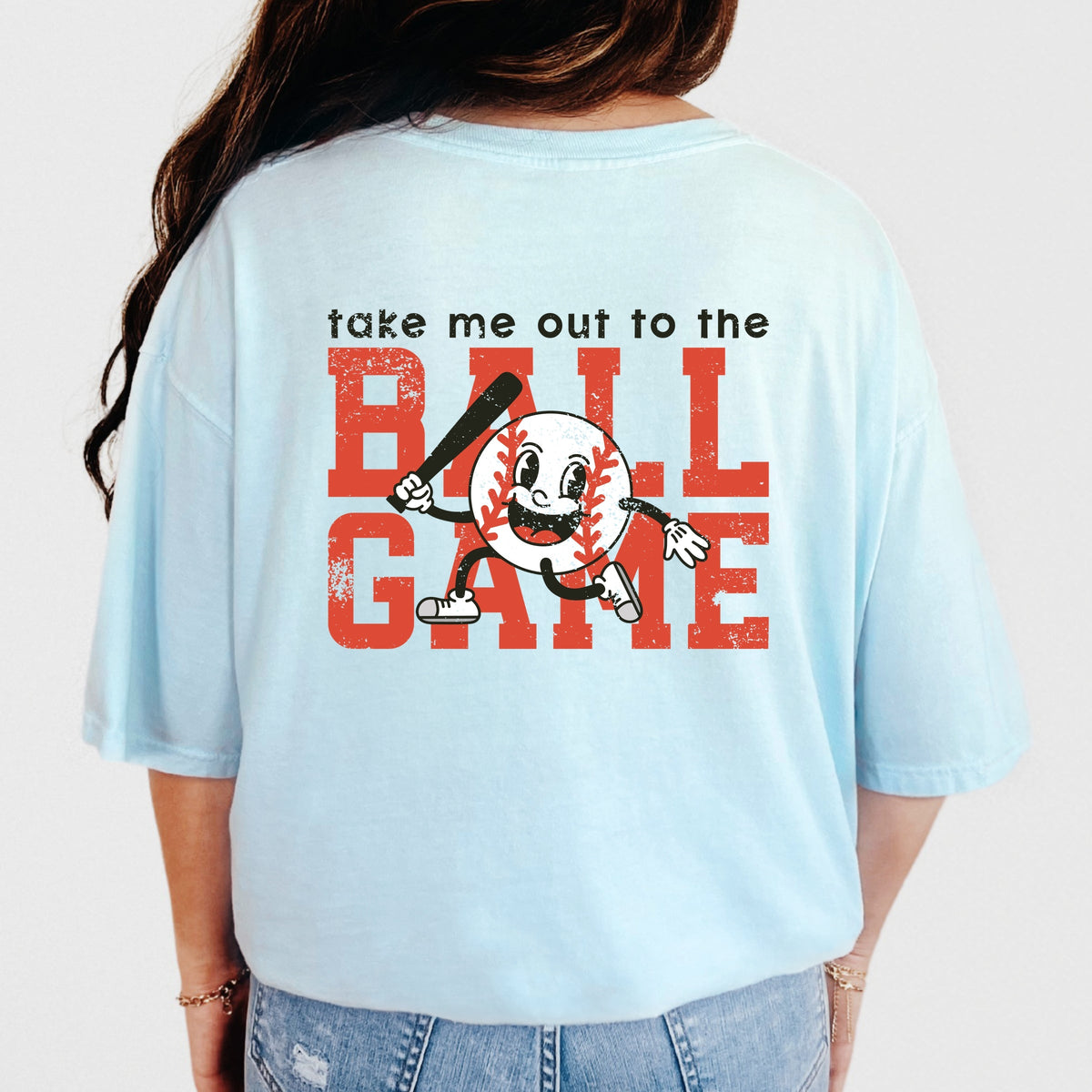 Take Me Out To The Ball Game Distressed - Women's Garment Dyed Tee