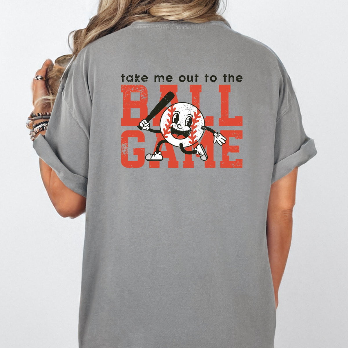 Take Me Out To The Ball Game Distressed - Women's Garment Dyed Tee