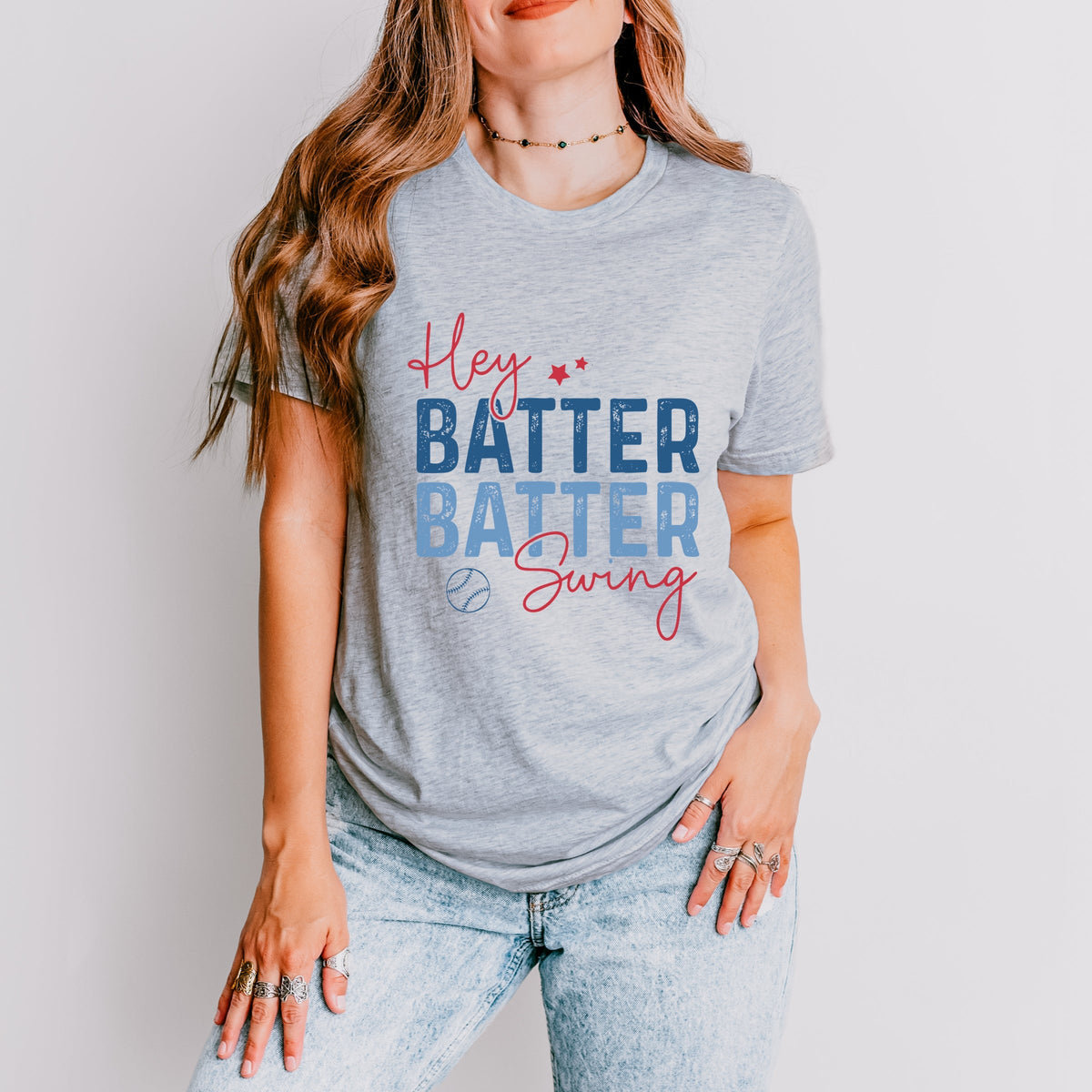Hey Batter Batter Swing Distressed - Women's Short Sleeve Graphic T-Shirt