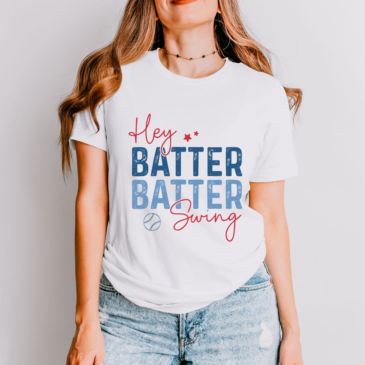 Hey Batter Batter Swing Distressed - Women's Short Sleeve Graphic T-Shirt