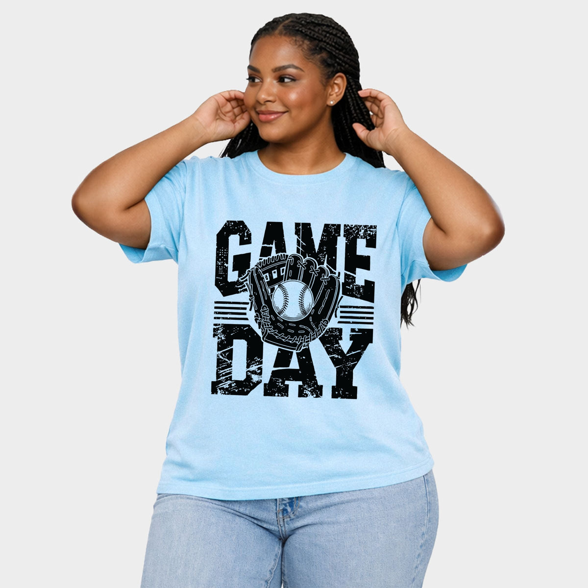 Baseball Game Day Glove - Women's Plus Sized Garment Dyed Graphic T-Shirt