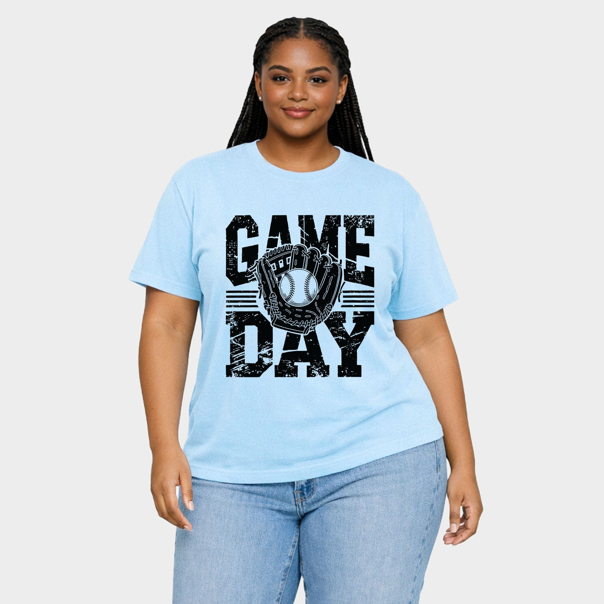 Baseball Game Day Glove - Women's Plus Sized Garment Dyed Graphic T-Shirt