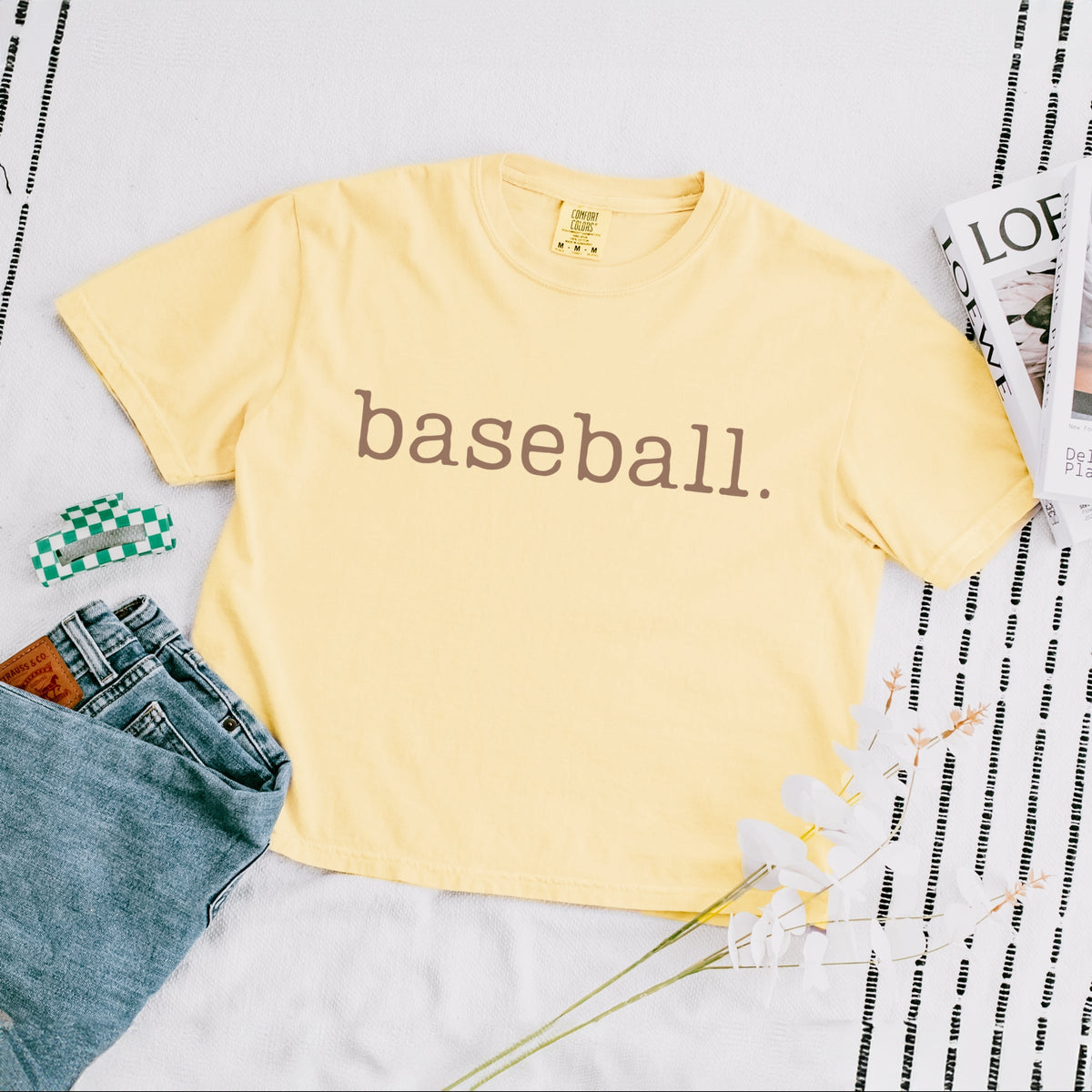Baseball Typewriter - Women's Boxy Crop Top Graphic T-Shirt