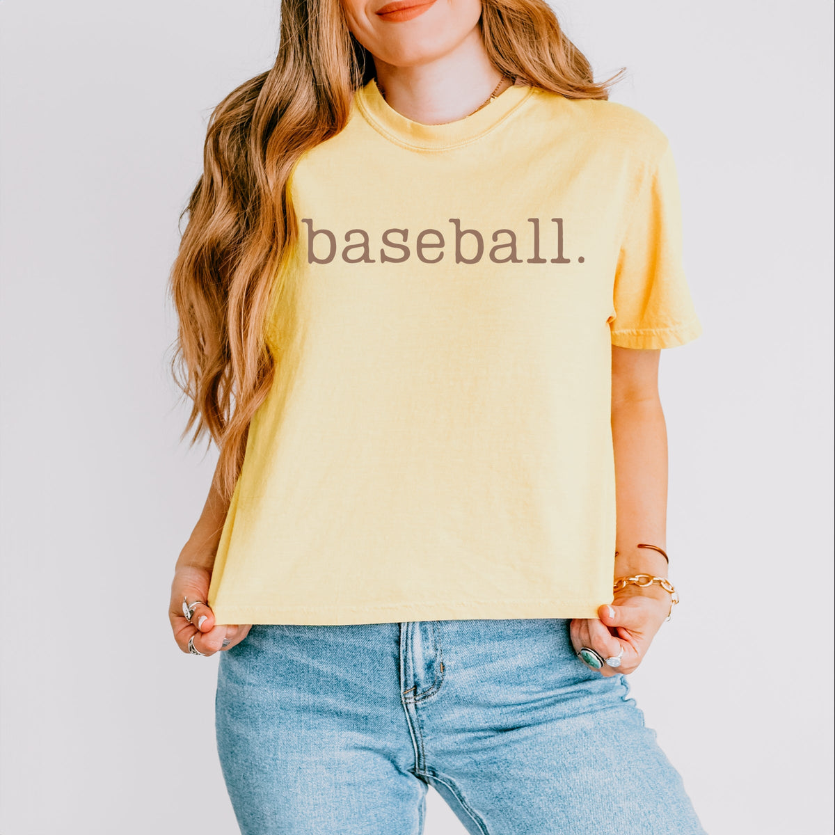 Baseball Typewriter - Women's Boxy Crop Top Graphic T-Shirt