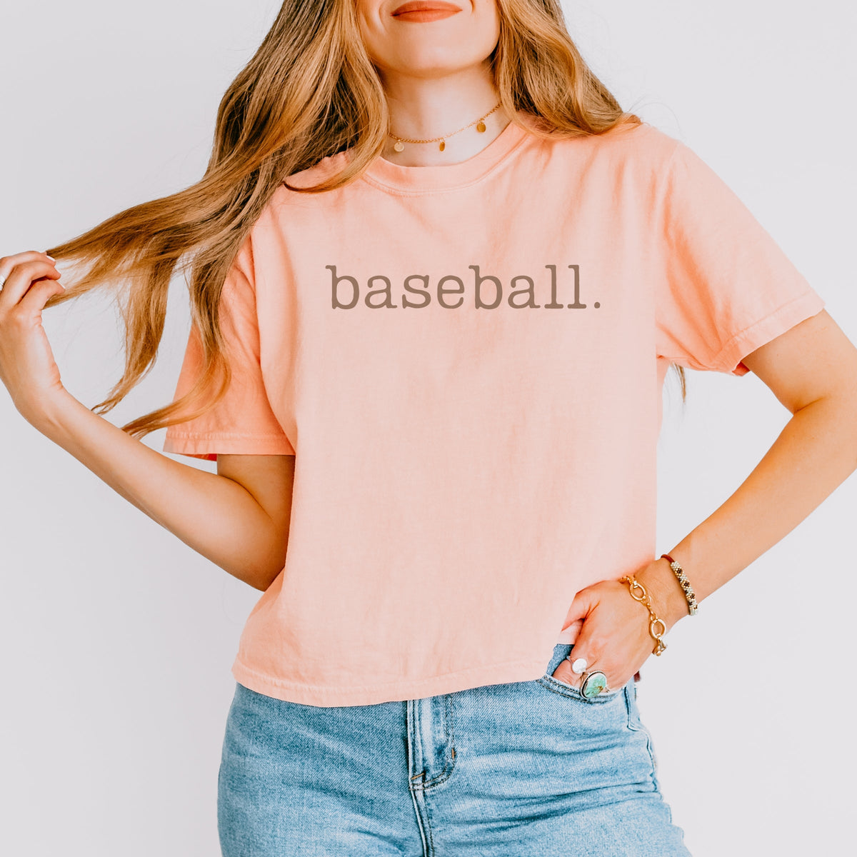 Baseball Typewriter - Women's Boxy Crop Top Graphic T-Shirt