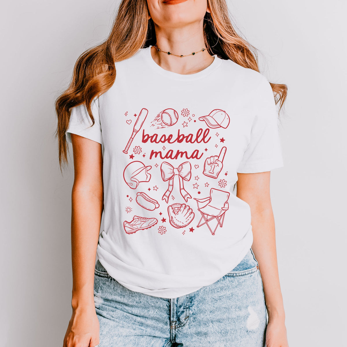 Baseball Mama Sketched Collage - Women's Short Sleeve Graphic T-Shirt