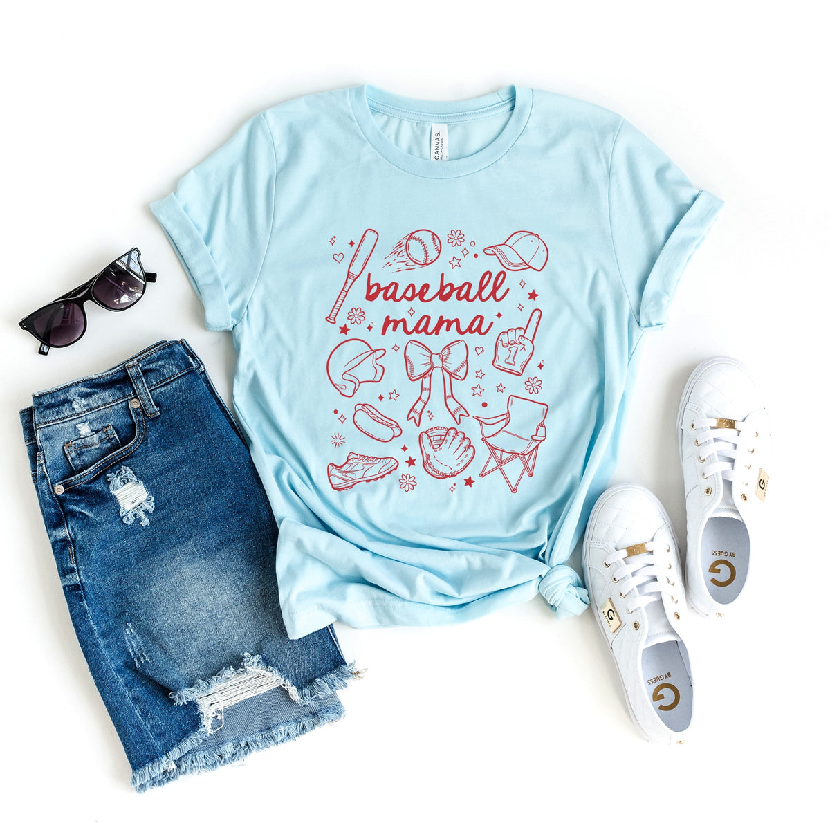 Baseball Mama Sketched Collage - Women's Short Sleeve Graphic T-Shirt