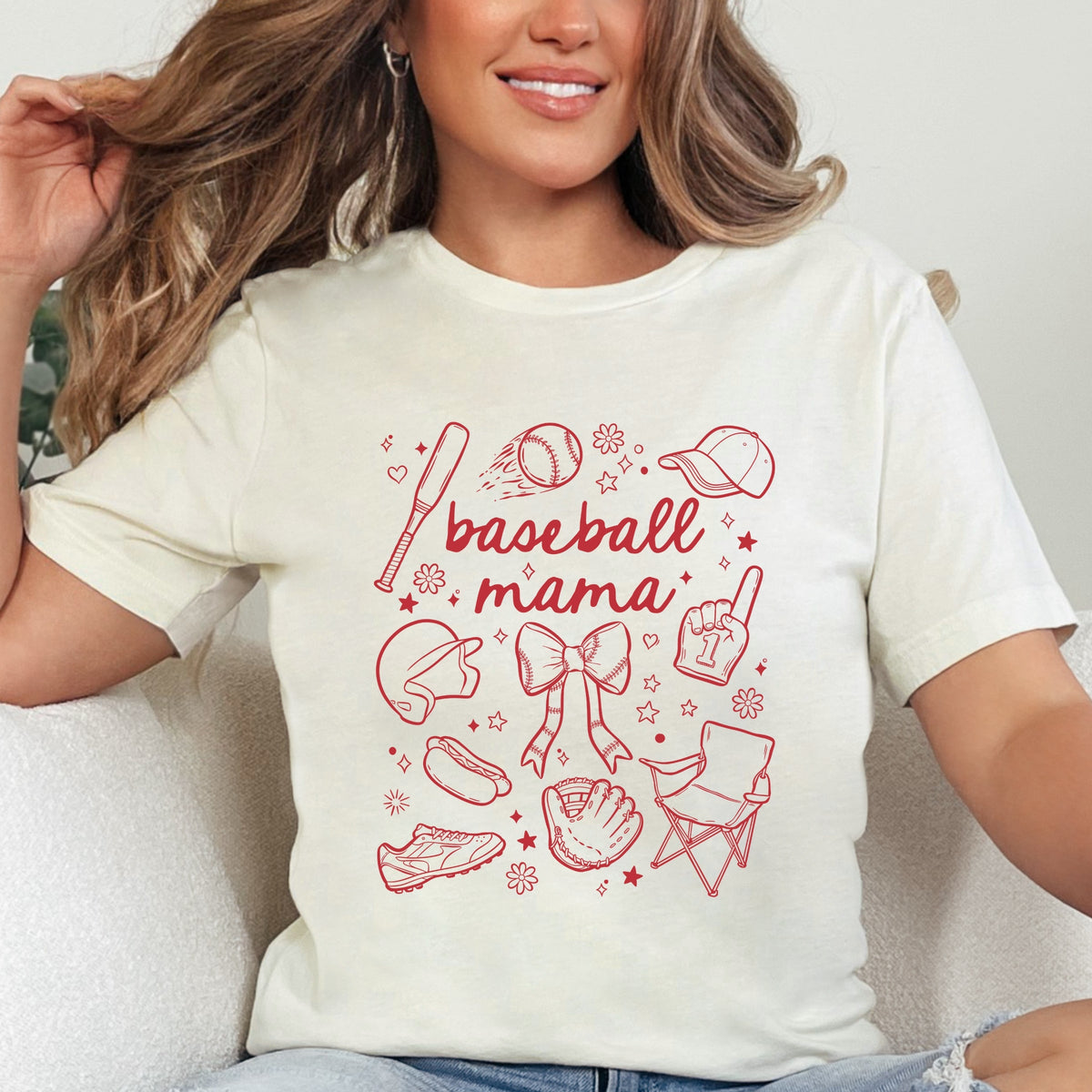 Baseball Mama Sketched Collage - Women's Short Sleeve Graphic T-Shirt