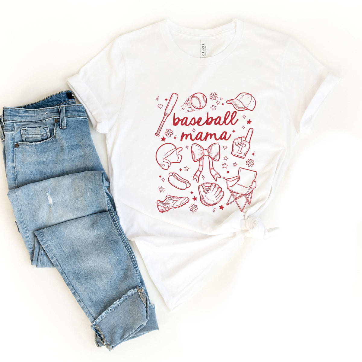 Baseball Mama Sketched Collage - Women's Short Sleeve Graphic T-Shirt