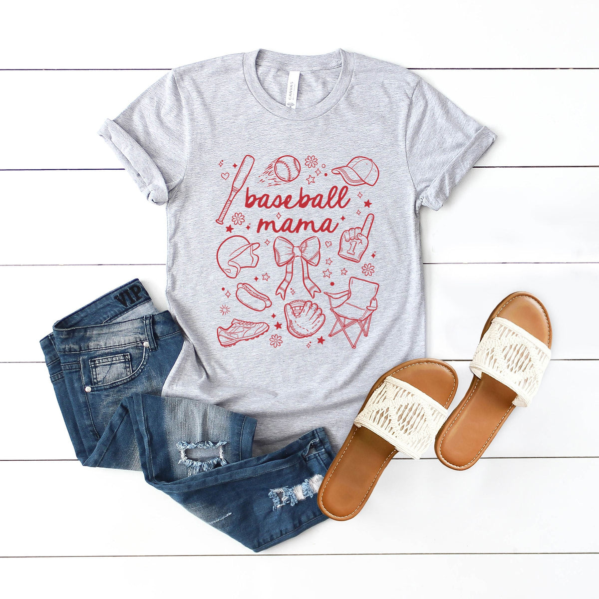 Baseball Mama Sketched Collage - Women's Short Sleeve Graphic T-Shirt