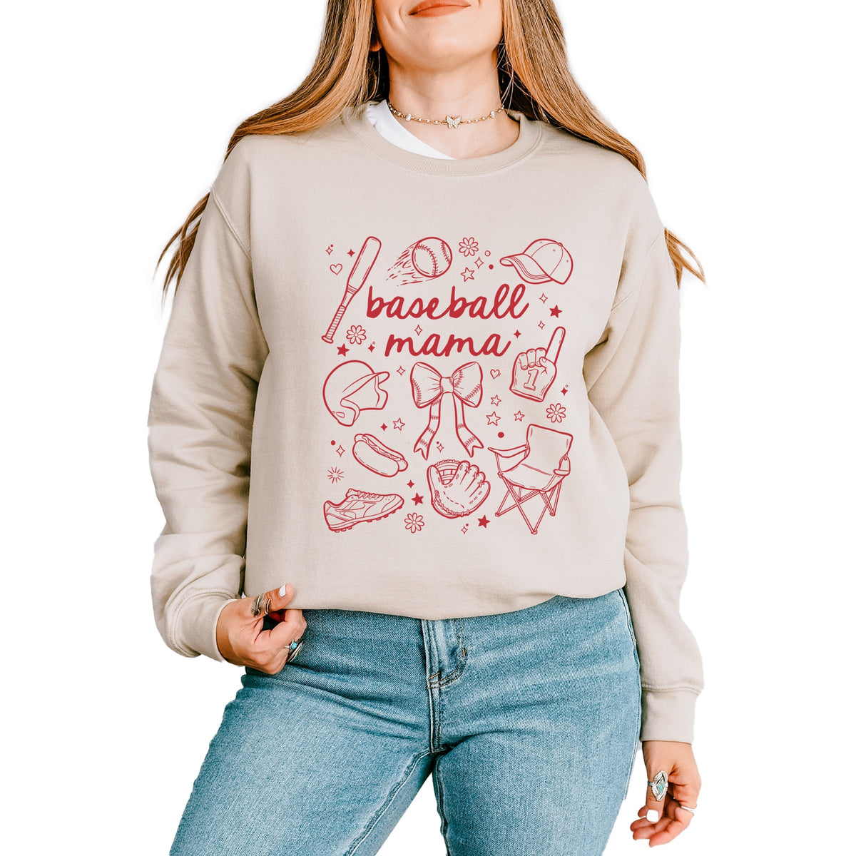 Baseball Mama Sketched Collage - Women's Graphic Sweatshirt