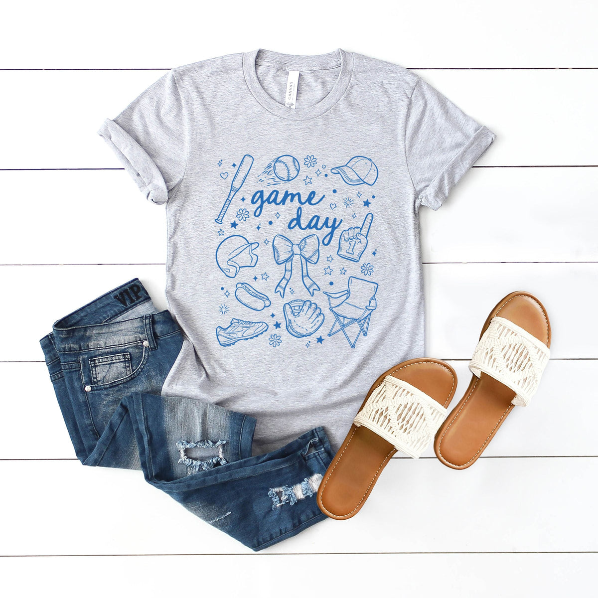 Baseball Game Day Sketched Collage - Women's Short Sleeve Graphic T-Shirt