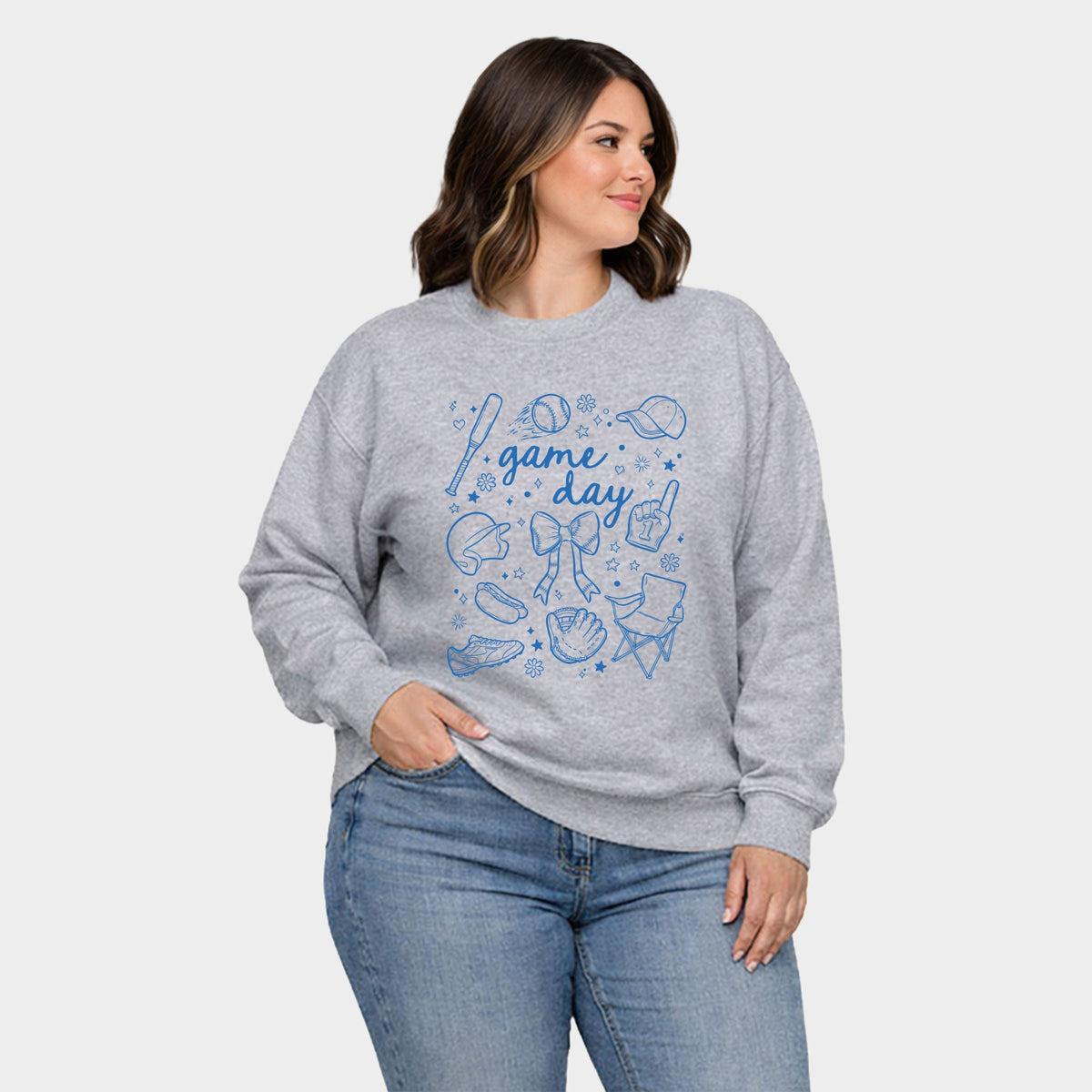 Baseball Game Day Sketched Collage - Women's Plus Sized Graphic Sweatshirt