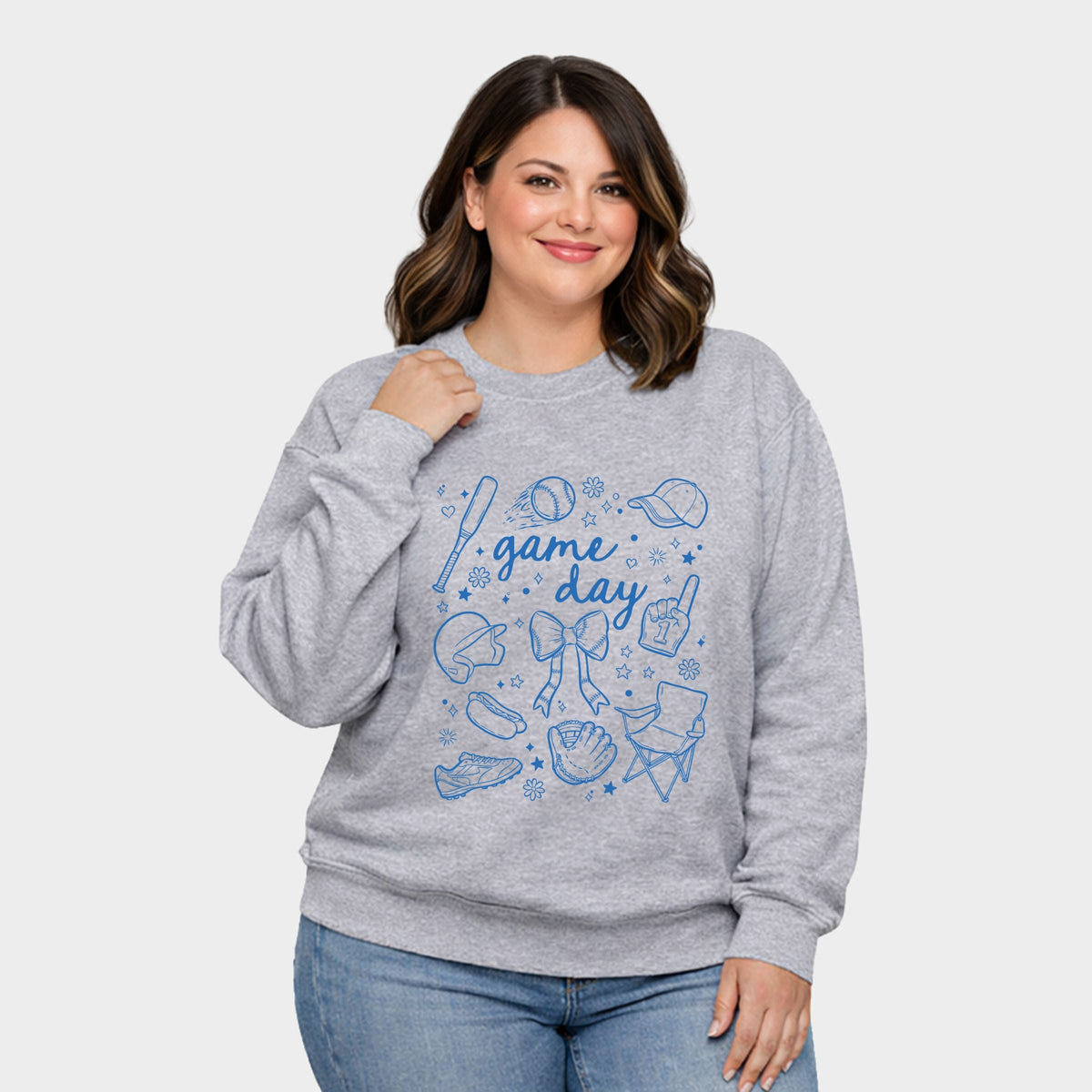 Baseball Game Day Sketched Collage - Women's Plus Sized Graphic Sweatshirt