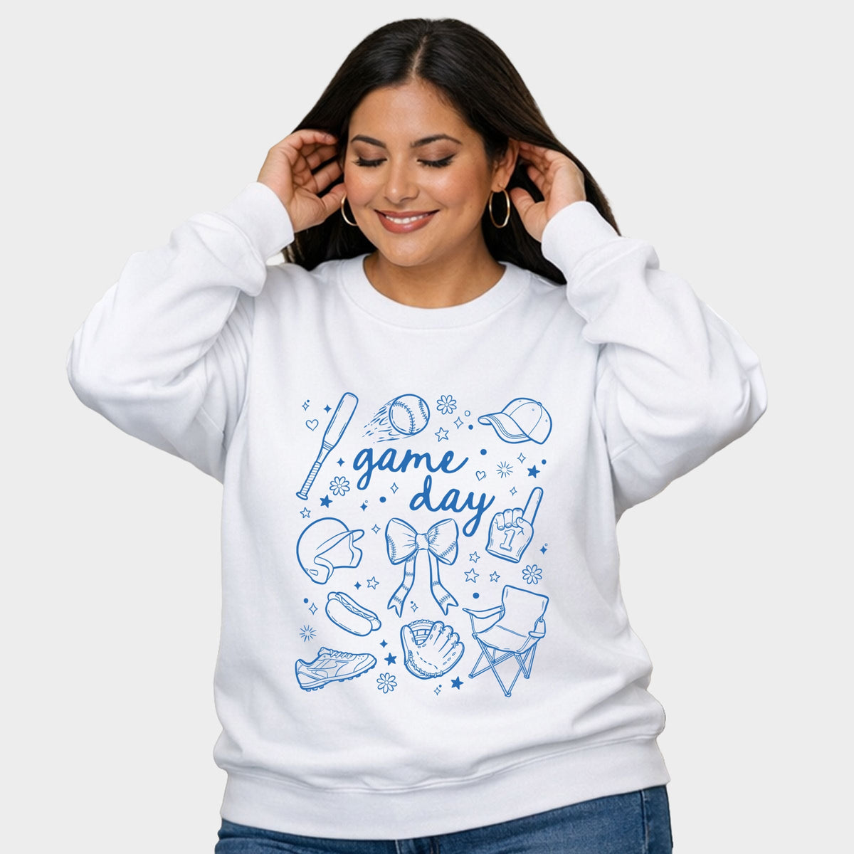 Baseball Game Day Sketched Collage - Women's Plus Sized Graphic Sweatshirt