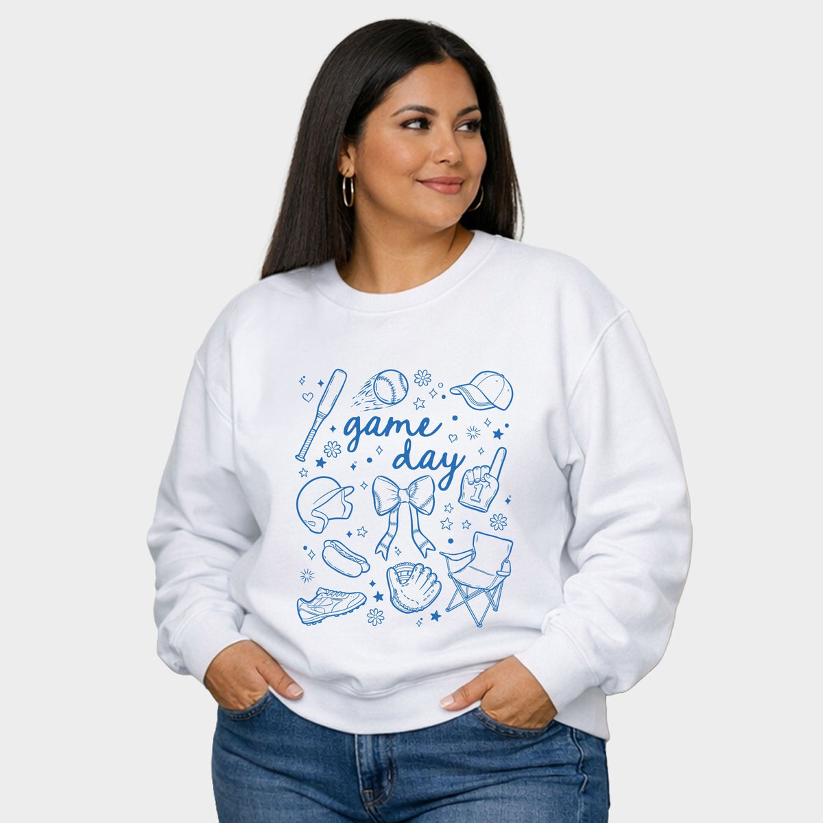 Baseball Game Day Sketched Collage - Women's Plus Sized Graphic Sweatshirt