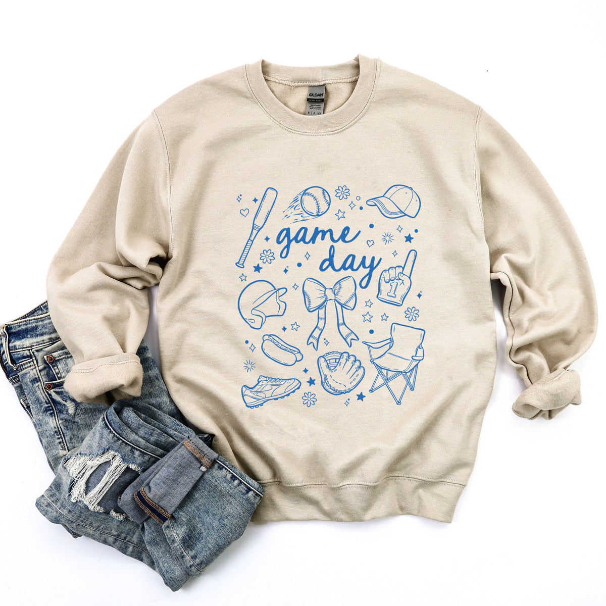Baseball Game Day Sketched Collage - Women's Graphic Sweatshirt