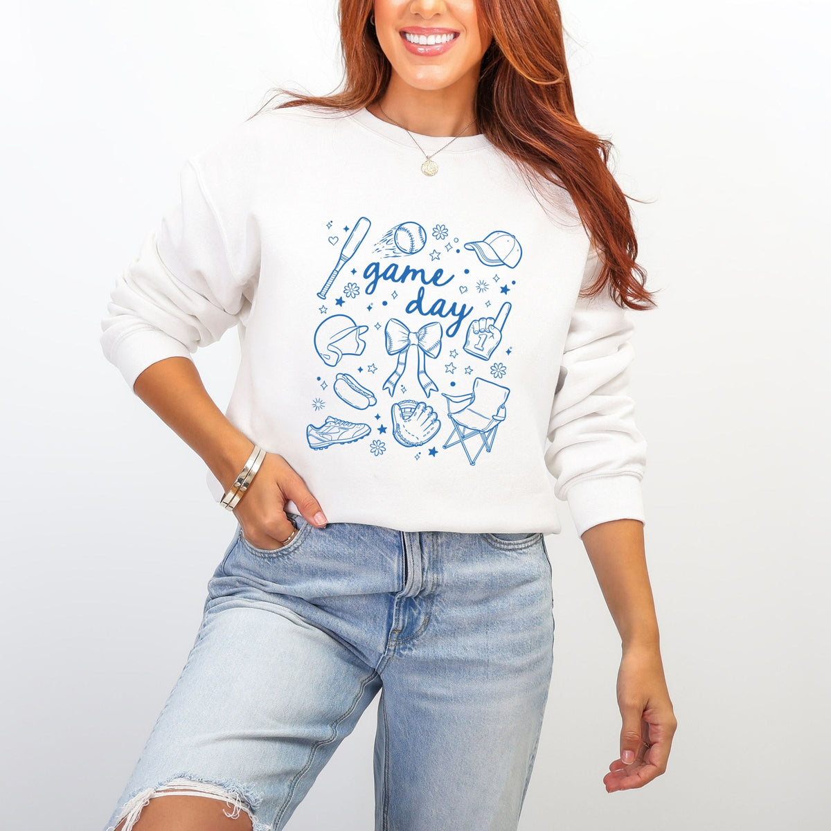 Baseball Game Day Sketched Collage - Women's Graphic Sweatshirt