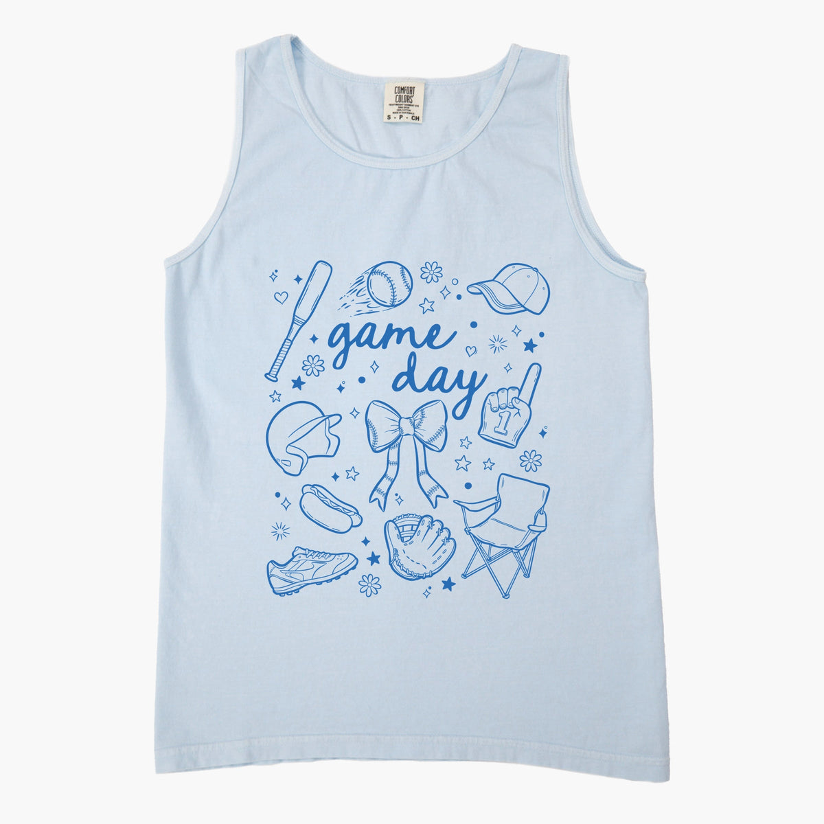 Baseball Game Day Sketched Collage - Women's Garment Dyed Graphic Tank Top