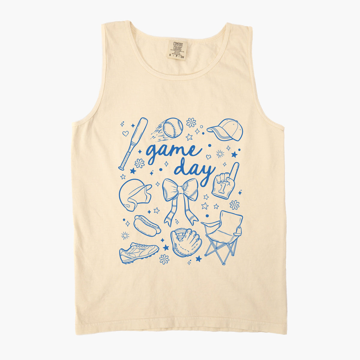 Baseball Game Day Sketched Collage - Women's Garment Dyed Graphic Tank Top