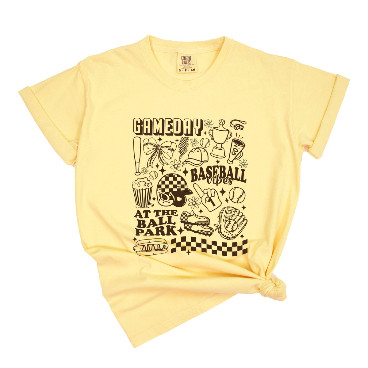 Gameday Baseball Vibes Collage - Women's Garment Dyed Graphic T-Shirt