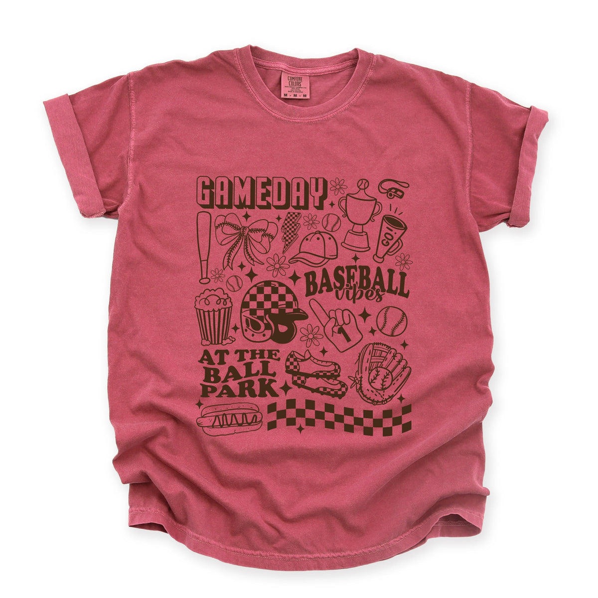 Gameday Baseball Vibes Collage - Women's Garment Dyed Graphic T-Shirt